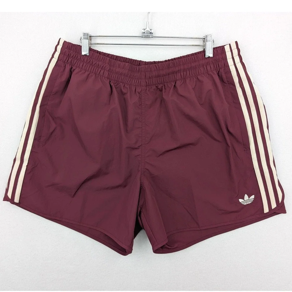 Adidas Originals 3 Stripe Running Shorts Burgundy Maroon Trefoil XL Retro Gym